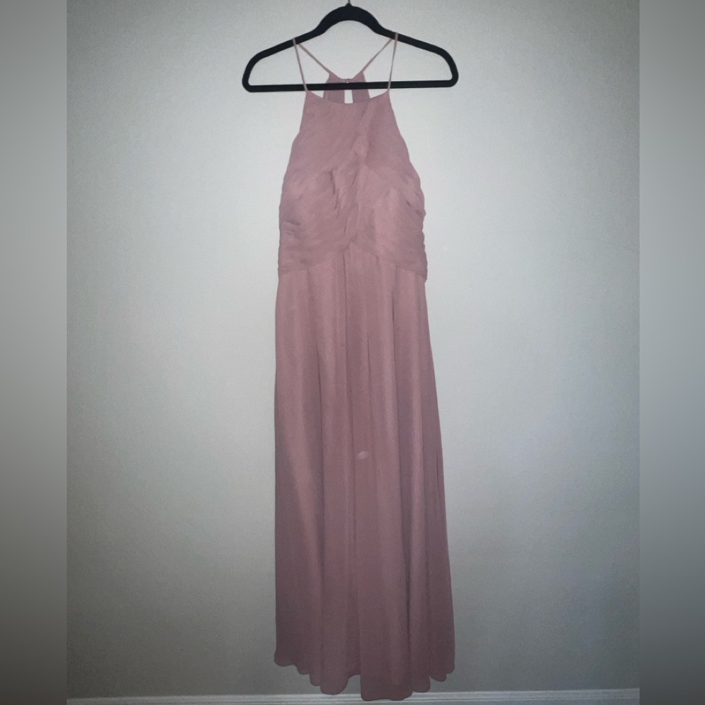 Azazie- Ginger Bridesmaid Dress Dusty Rose A-Line Halter Pleated Chiffon Dress
